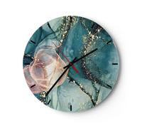 Horloge murale en verre 40x40cm Silencieuse Liquide Or Rose Wall Clock