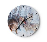 Horloge murale en verre 40x40cm Silencieuse loup animal forêt Wall Clock