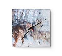 Horloge murale en verre 40x40cm Silencieuse loup animal forêt Wall Clock