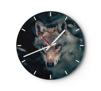 Horloge murale en verre 40x40cm Silencieuse Loup Forêt Prédateur Wall Clock