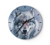 Horloge murale en verre 40x40cm Silencieuse Loup Prédateur Wildness Wall Clock