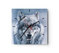 Horloge murale en verre 40x40cm Silencieuse Loup Prédateur Wildness Wall Clock