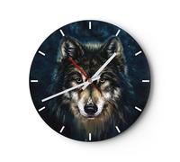 Horloge murale en verre 40x40cm Silencieuse Loup Sombre Graphiques Wall Clock