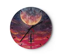 Horloge murale en verre 40x40cm Silencieuse Lune Balançoire Femme Wall Clock