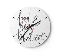 Horloge murale en verre 40x40cm Silencieuse Manuscrit devise croire Wall Clock