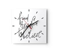 Horloge murale en verre 40x40cm Silencieuse Manuscrit devise croire Wall Clock