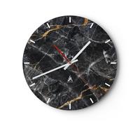 Horloge murale en verre 40x40cm Silencieuse Marbre Pierre Noir Wall Clock