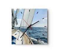 Horloge murale en verre 40x40cm Silencieuse mer croisière voile Wall Clock