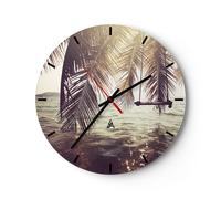 Horloge murale en verre 40x40cm Silencieuse mer palmier eau Wall Clock