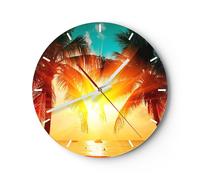 Horloge murale en verre 40x40cm Silencieuse mer palmier eau Wall Clock