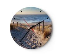 Horloge murale en verre 40x40cm Silencieuse mer plage dune Wall Clock Decoration