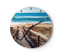 Horloge murale en verre 40x40cm Silencieuse Mer Plage Entrée Wall Clock