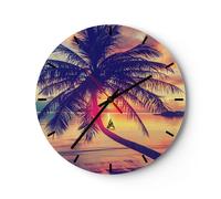 Horloge murale en verre 40x40cm Silencieuse mer plage palmier Wall Clock