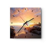 Horloge murale en verre 40x40cm Silencieuse mer plage rocher Wall Clock