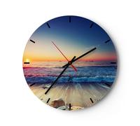 Horloge murale en verre 40x40cm Silencieuse mer plage vague Wall Clock
