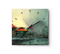 Horloge murale en verre 40x40cm Silencieuse mer rivage mouette Wall Clock
