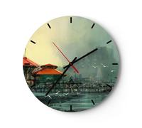 Horloge murale en verre 40x40cm Silencieuse mer rivage mouette Wall Clock