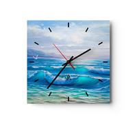 Horloge murale en verre 40x40cm Silencieuse mer vague mouette Wall Clock
