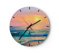 Horloge murale en verre 40x40cm Silencieuse mer vague rivage Wall Clock