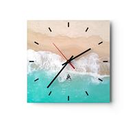 Horloge murale en verre 40x40cm Silencieuse mer vague sable Wall Clock