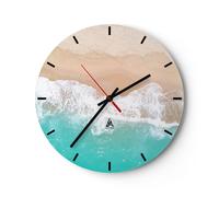 Horloge murale en verre 40x40cm Silencieuse mer vague sable Wall Clock