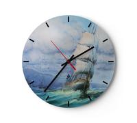 Horloge murale en verre 40x40cm Silencieuse mer voilier Wall Clock Decoration