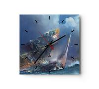 Horloge murale en verre 40x40cm Silencieuse mer voilier Wall Clock Decoration