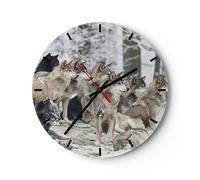 Horloge murale en verre 40x40cm Silencieuse Meute Loups Hiver Wall Clock