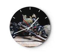 Horloge murale en verre 40x40cm Silencieuse militaria fusil Wall Clock