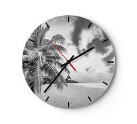 Horloge murale en verre 40x40cm Silencieuse Monochrome Plage Nuages Wall Clock
