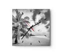 Horloge murale en verre 40x40cm Silencieuse Monochrome Plage Nuages Wall Clock