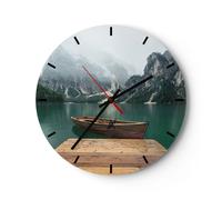 Horloge murale en verre 40x40cm Silencieuse montagnes lac bateau Wall Clock