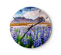 Horloge murale en verre 40x40cm Silencieuse montagnes prairie fleurs Wall Clock