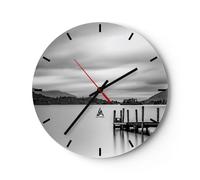 Horloge murale en verre 40x40cm Silencieuse Noir Et Blanc Paysage Lac Wall Clock