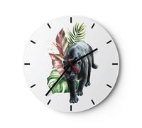 Horloge murale en verre 40x40cm Silencieuse Noir Panthère Feuilles Wall Clock