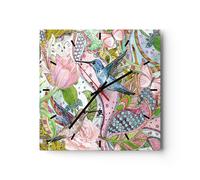 Horloge murale en verre 40x40cm Silencieuse oiseau papillon fleur Wall Clock