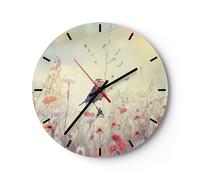 Horloge murale en verre 40x40cm Silencieuse Oiseau Sanglier Prairie Wall Clock