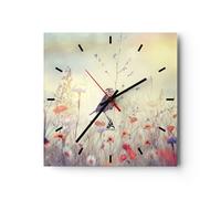 Horloge murale en verre 40x40cm Silencieuse Oiseau Sanglier Prairie Wall Clock