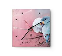 Horloge murale en verre 40x40cm Silencieuse Oiseaux Bleu Branche Wall Clock