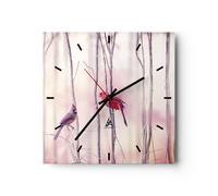 Horloge murale en verre 40x40cm Silencieuse Oiseaux Cardinal Écarlate Wall Clock