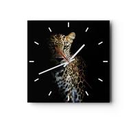 Horloge murale en verre 40x40cm Silencieuse Ombragé Léopard Panthère Wall Clock
