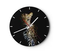 Horloge murale en verre 40x40cm Silencieuse Ombragé Léopard Panthère Wall Clock