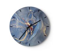 Horloge murale en verre 40x40cm Silencieuse Or bleu peinture Wall Clock