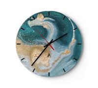 Horloge Murale Design Moderne Or Turquoise Arrière Plan 40x40cm Petit Pendule Murale en Verre Cuisine Salon Chambre Silencieuse Originale Wall Clock Décoration Murale Art Wall Decor C3AR40x40-4969