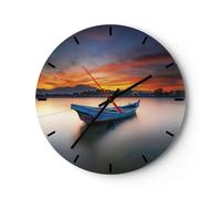 Horloge murale en verre 40x40cm Silencieuse Ouest Le Soleil Bateau Wall Clock