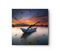 Horloge murale en verre 40x40cm Silencieuse Ouest Le Soleil Bateau Wall Clock
