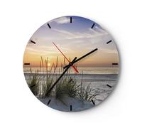 Horloge murale en verre 40x40cm Silencieuse Ouest Le Soleil Plage Wall Clock