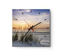 Horloge murale en verre 40x40cm Silencieuse Ouest Le Soleil Plage Wall Clock