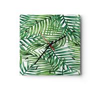 Horloge murale en verre 40x40cm Silencieuse palmier feuille vert Wall Clock
