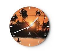 Horloge murale en verre 40x40cm Silencieuse palmier rivière été Wall Clock